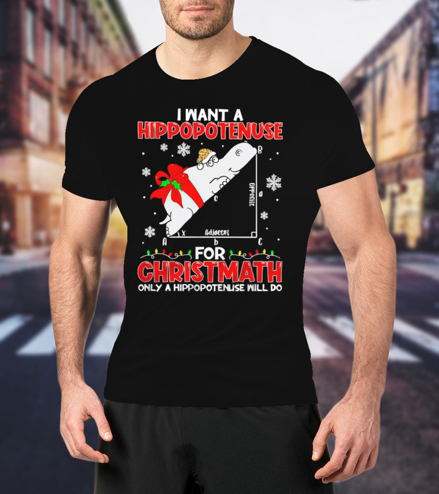I Want A Hippopotenuse For Christmath Christmas Only A Hippopotenuse Will Do T-Shirt