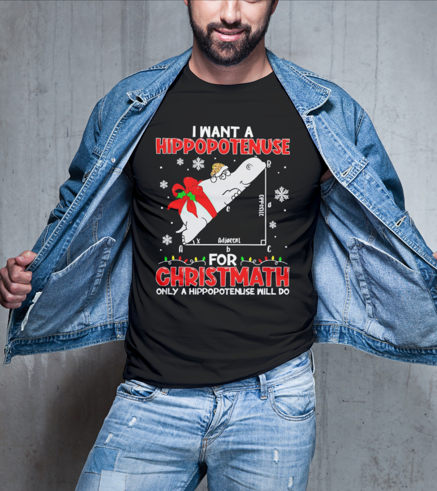 I Want A Hippopotenuse For Christmath Christmas Only A Hippopotenuse Will Do T-Shirt