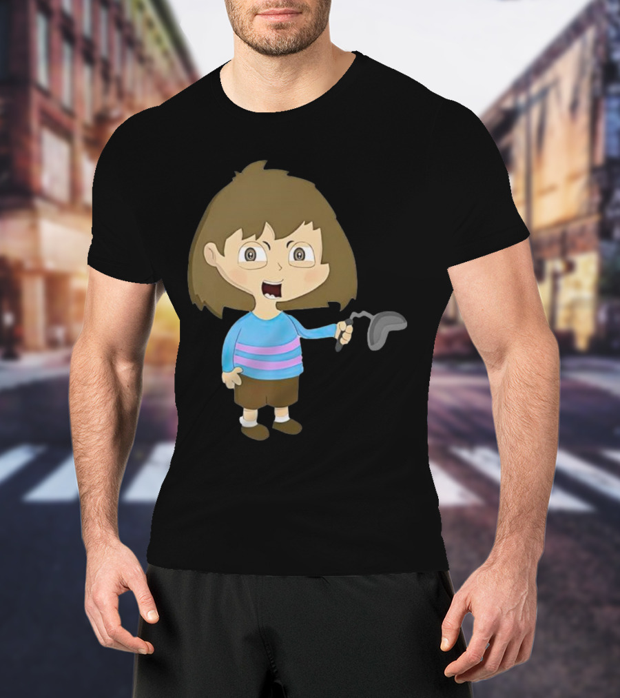 Lhugueny Sou Outfits Blue Striped Sweater Fun Cartoon Gaming Character T-Shirt