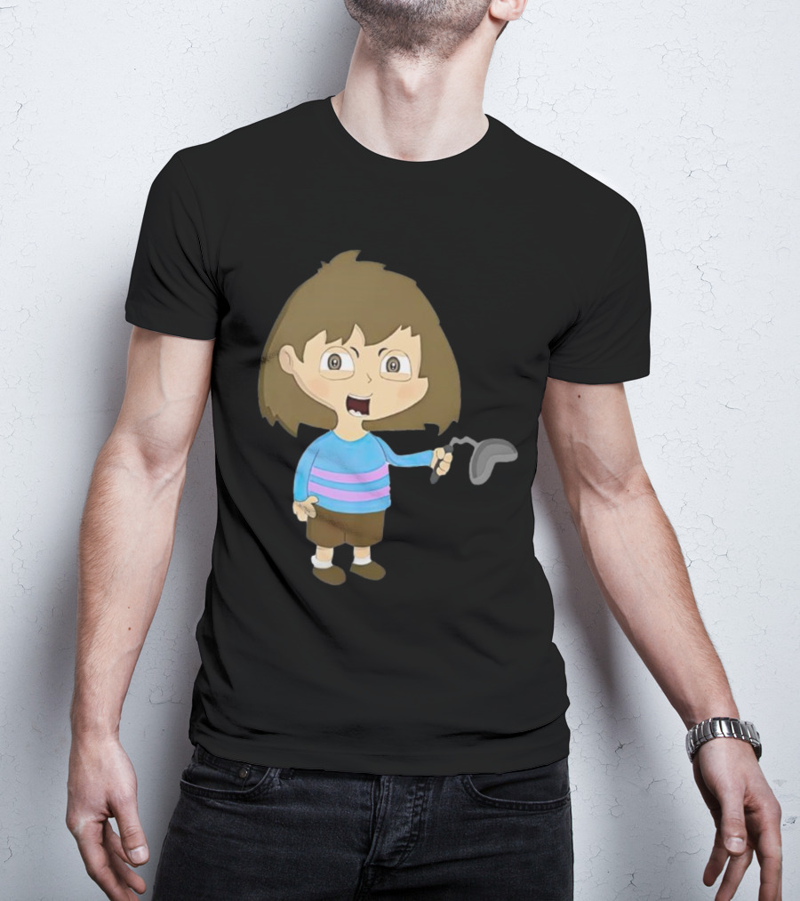 Lhugueny Sou Outfits Blue Striped Sweater Fun Cartoon Gaming Character T-Shirt