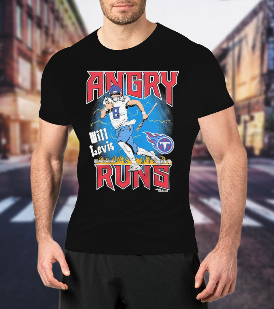 Tennessee Titans Will Levis Angry Runs NFL Network Football 8 Breaking Through Flames T-Shirt