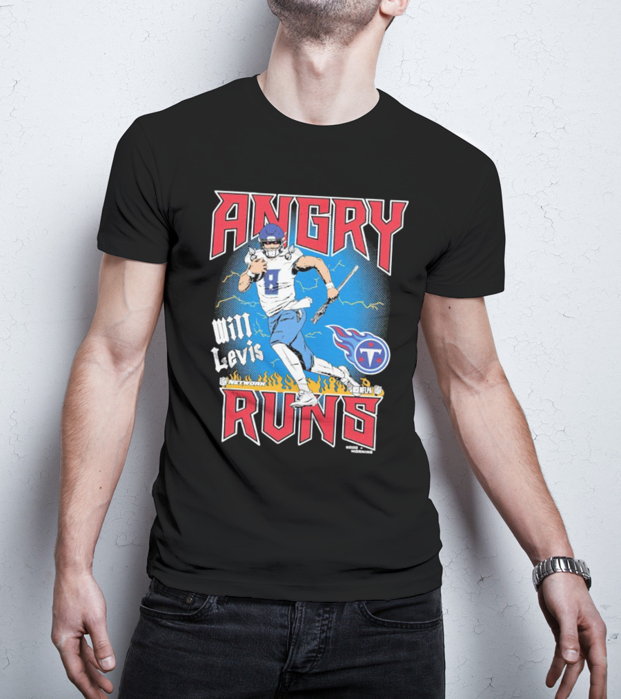 Tennessee Titans Will Levis Angry Runs NFL Network Football 8 Breaking Through Flames T-Shirt
