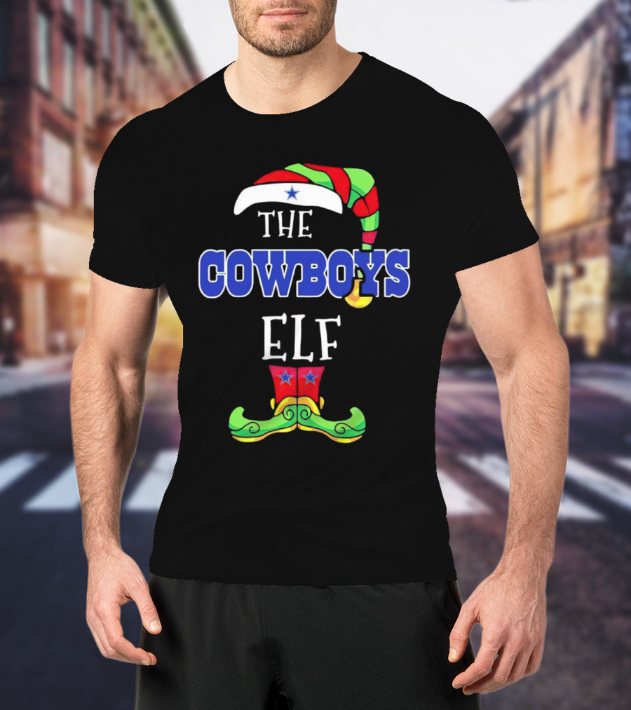 The Cowboys Elf Christmas Holiday Hat And Boots T-Shirt