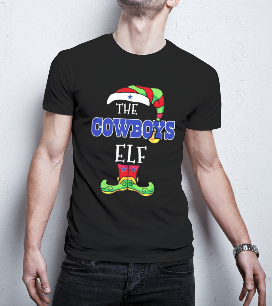 The Cowboys Elf Christmas Holiday Hat And Boots T-Shirt