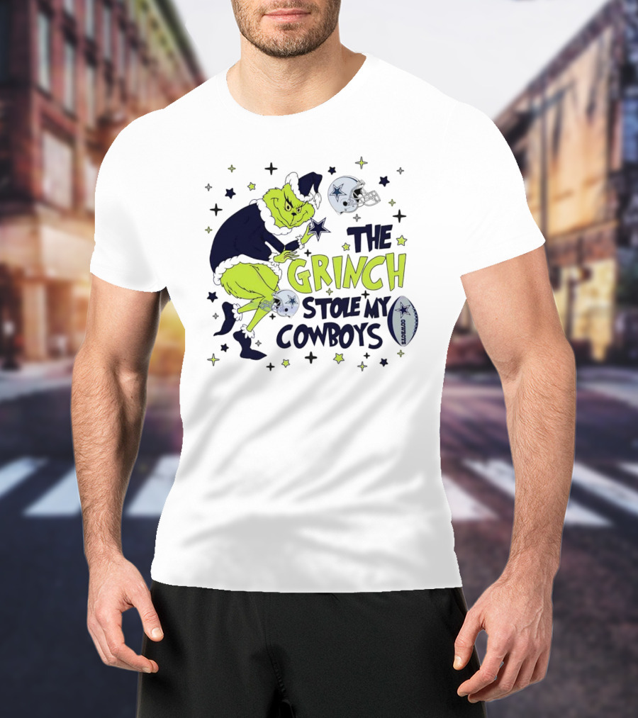 The Grinch Stole My Cowboys Christmas Football Helmet And Star T-Shirt