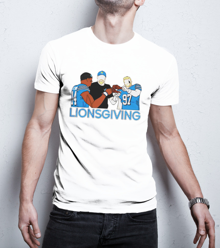 Detroit Lions Thanksgiving Lionsgiving Celebration With 14 And 97 T-Shirt