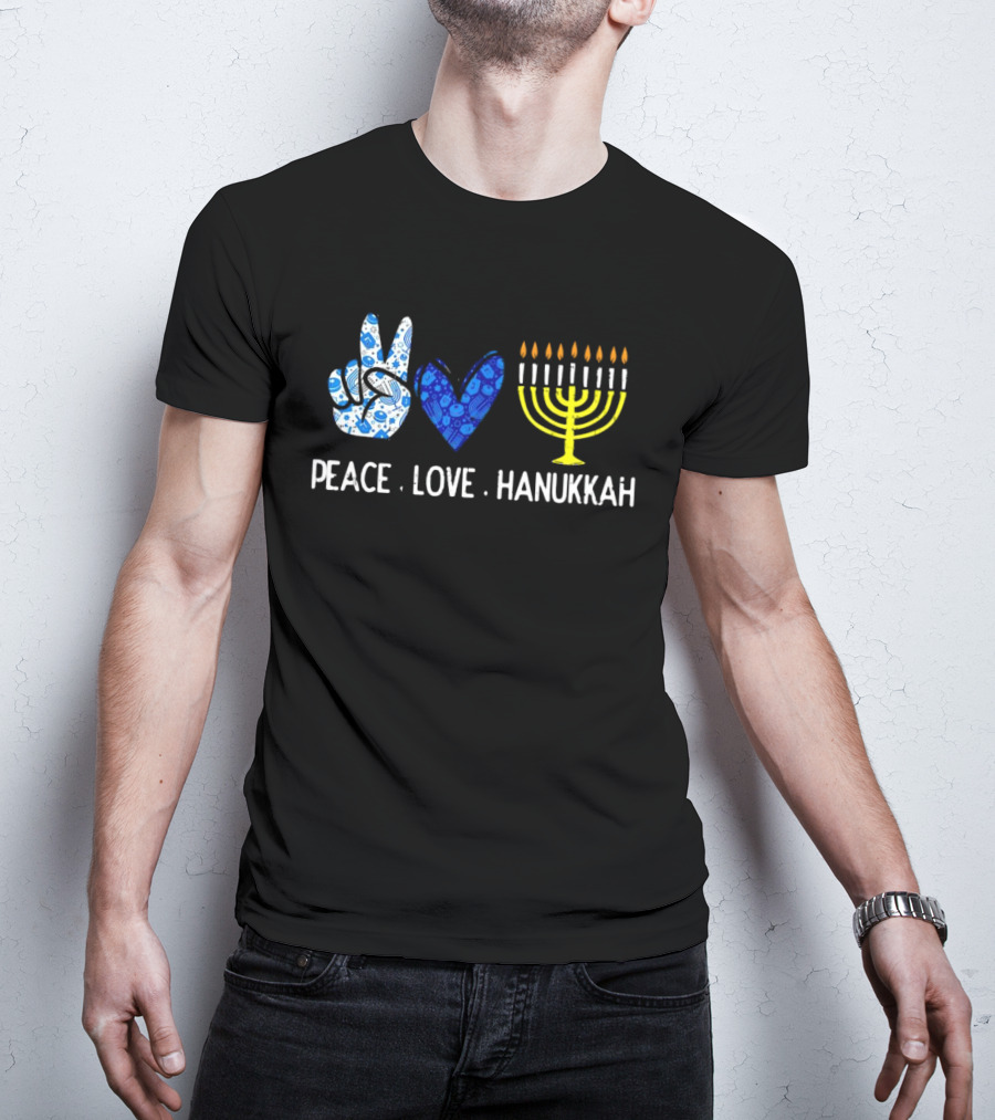 Peace Love Hanukkah Menorah Symbol Blue T-Shirt