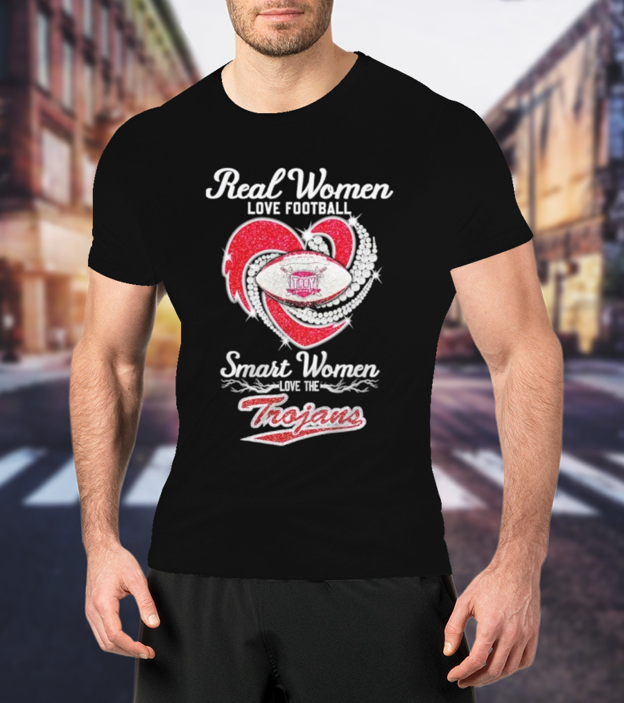 Real Women Love Football Smart Women Love The Trojans Football Heart T-Shirt