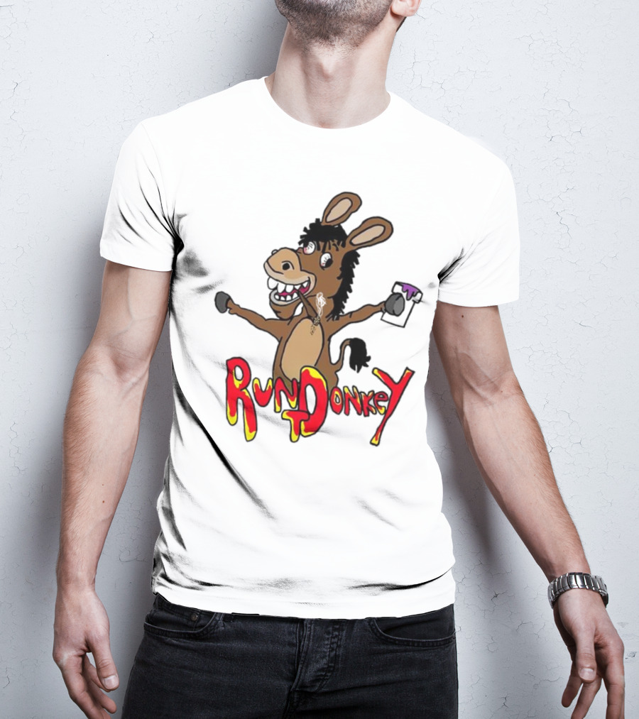 Runt Donkey Parody With Cartoon Donkey Holding Bell And Rockstar T-Shirt