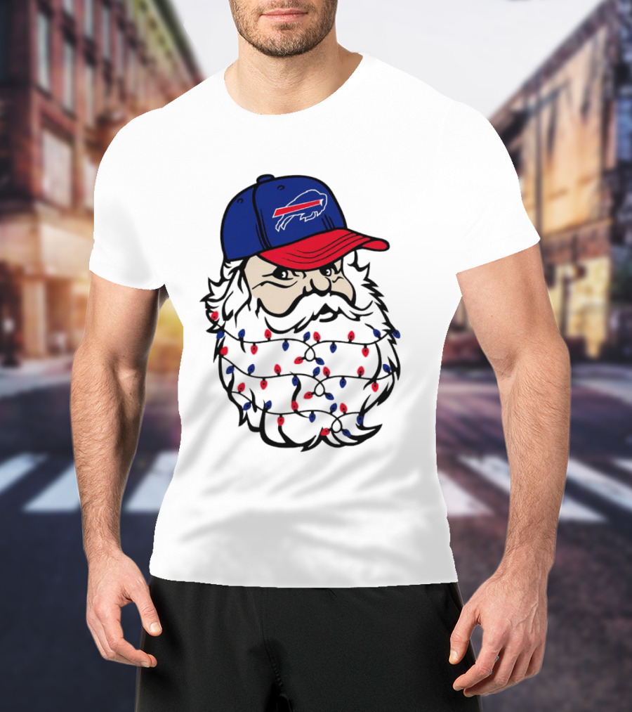 Santa Buffalo Bills Christmas Lights Beard Football T-Shirt