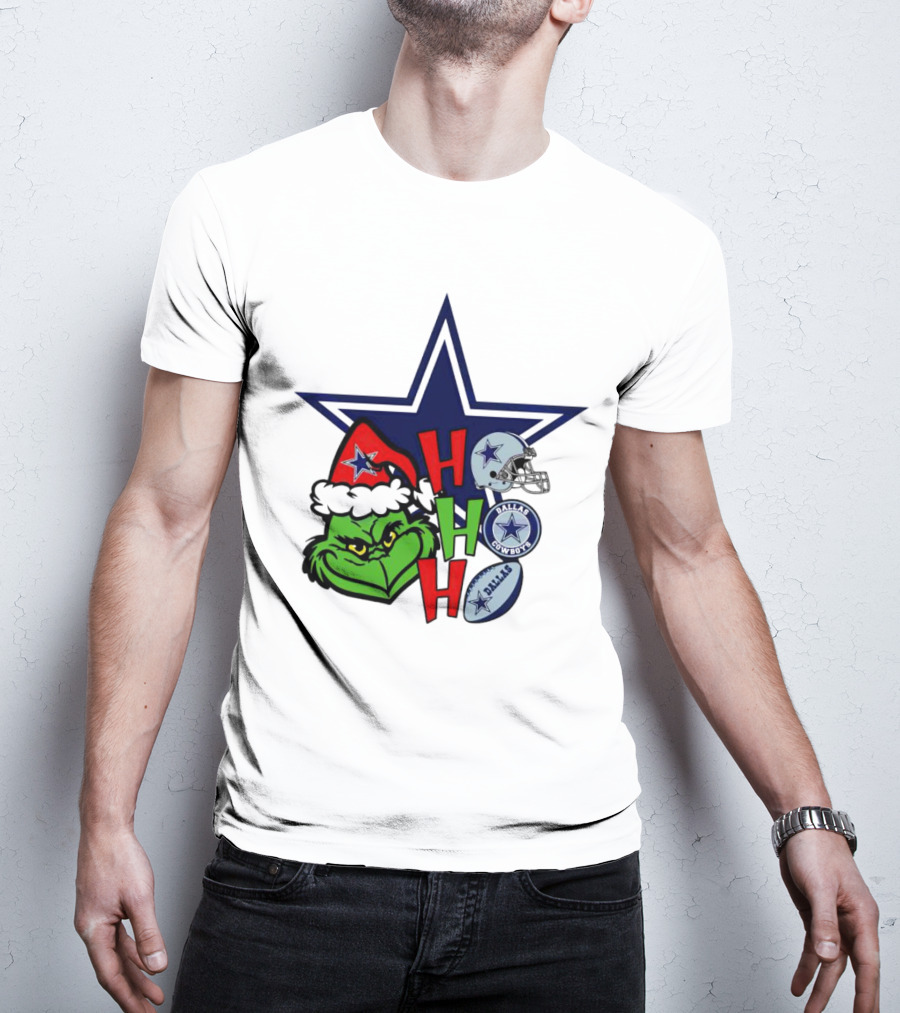 Santa Grinch Ho Ho Ho Dallas Cowboys Christmas Star Helmet T-Shirt