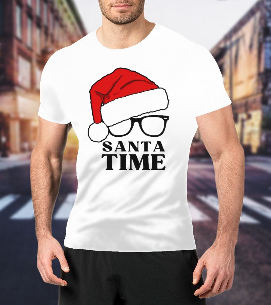Santa Time Red Hat And Glasses Christmas T-Shirt
