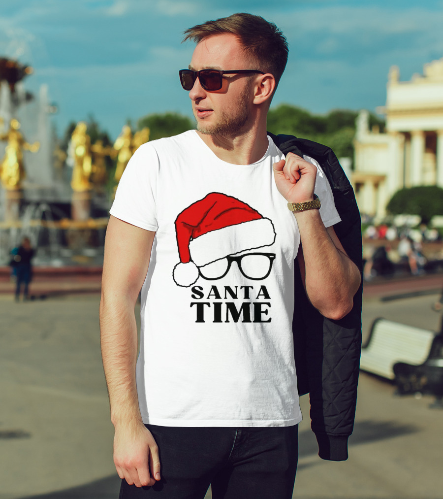 Santa Time Red Hat And Glasses Christmas T-Shirt