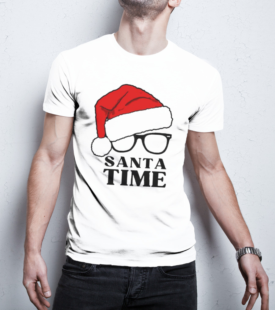 Santa Time Red Hat And Glasses Christmas T-Shirt