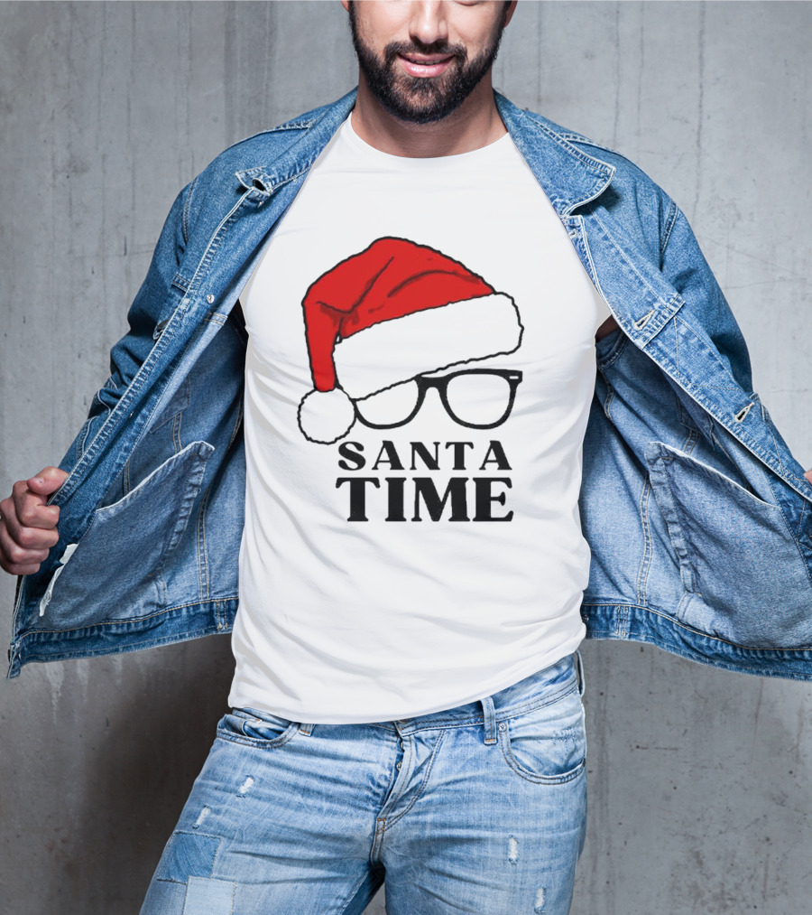 Santa Time Red Hat And Glasses Christmas T-Shirt