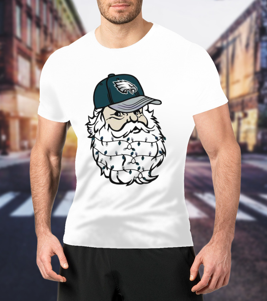 Philadelphia Eagles Santa Hat Christmas Lights Beard T-Shirt