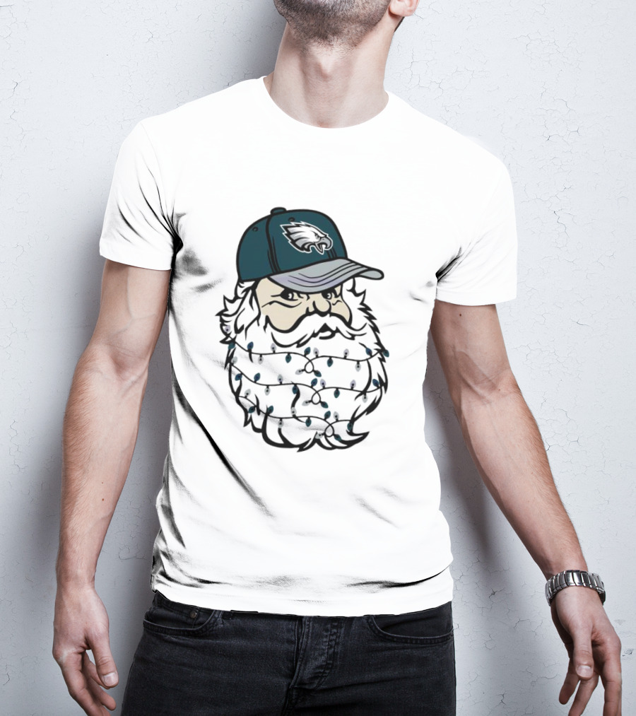 Philadelphia Eagles Santa Hat Christmas Lights Beard T-Shirt