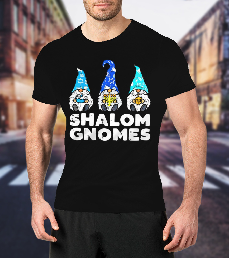 Shalom Gnomes Hanukkah Menorah Star Of David T-Shirt