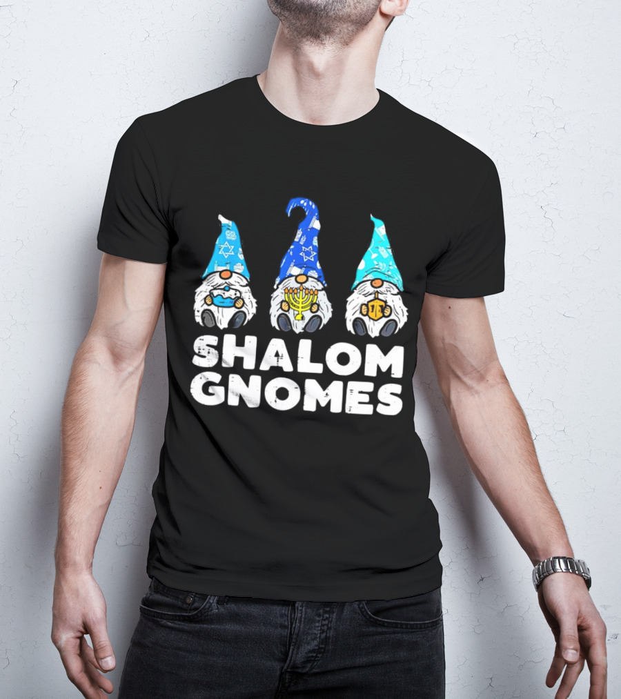 Shalom Gnomes Hanukkah Menorah Star Of David T-Shirt