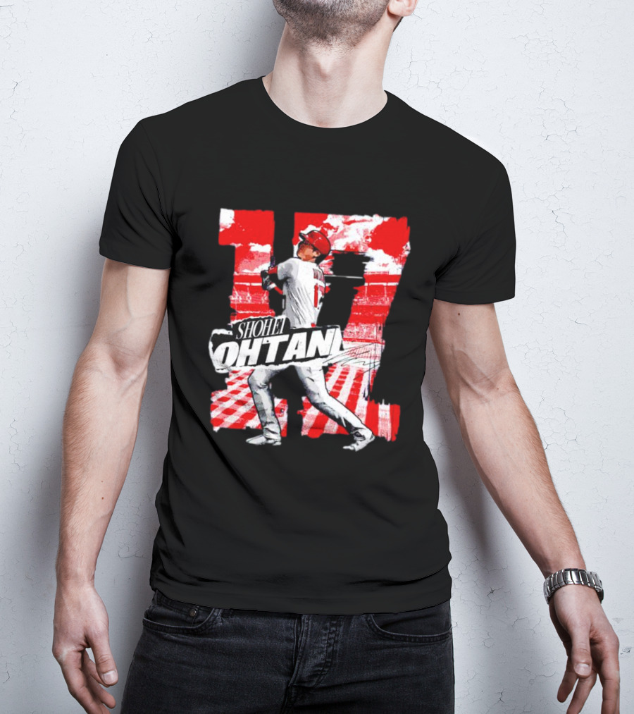 Shohei Ohtani Los Angeles Baseball 17 Cartoon Signature T-Shirt