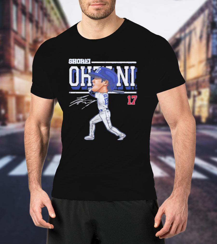 Shohei Ohtani Cartoon Signature 17 Batter Baseball T-Shirt