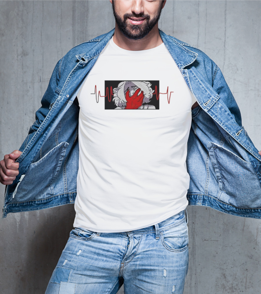 Area Unknown Guqqie New Anime Character With Red Hand And Heartbeat Line T-Shirt