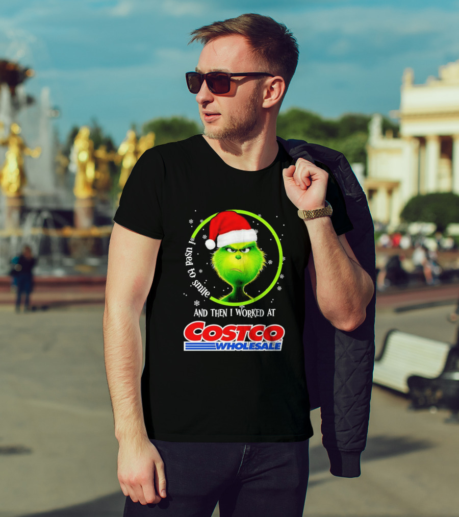 Grinch I Used To Smile And Then I Worked At Costco Wholesale Santa Hat Snowflakes T-Shirt