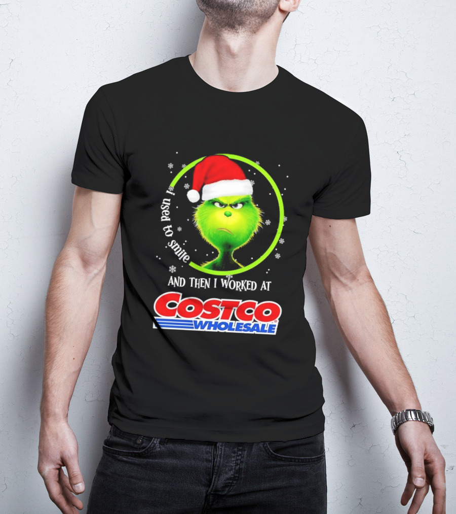 Grinch I Used To Smile And Then I Worked At Costco Wholesale Santa Hat Snowflakes T-Shirt