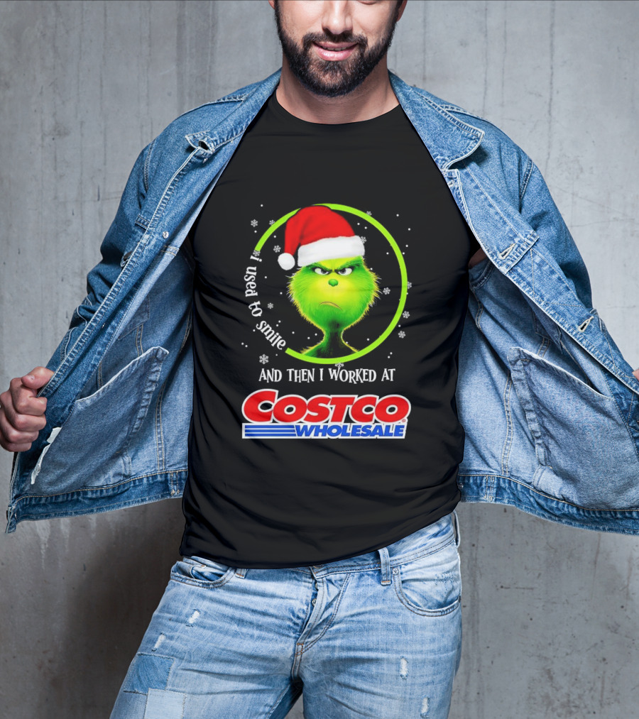 Grinch I Used To Smile And Then I Worked At Costco Wholesale Santa Hat Snowflakes T-Shirt