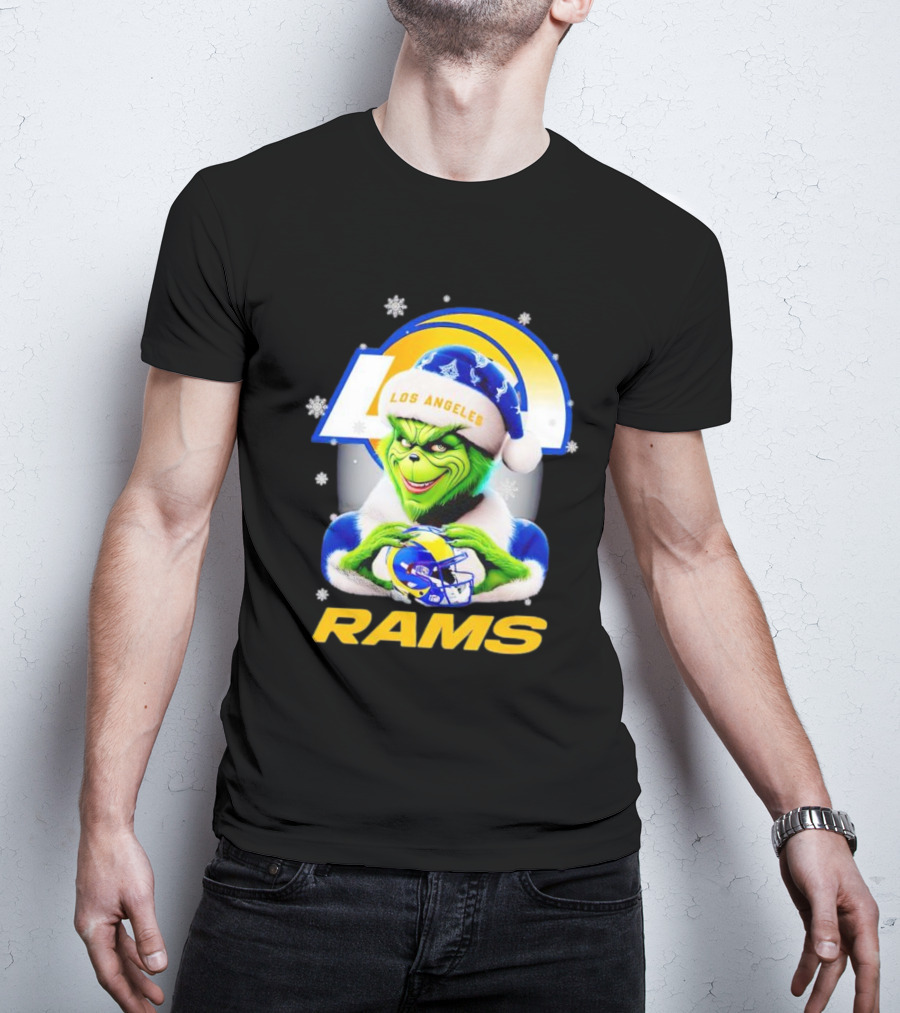 Los Angeles Rams Christmas Grinch Holding Helmet T-Shirt