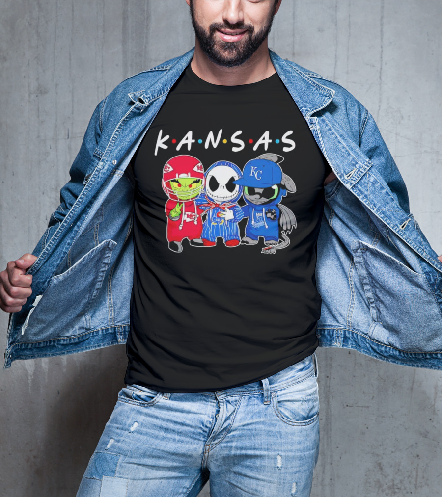 KANSAS Sports Characters Grinch Jack Skellington Toothless Chiefs Royals Jayhawks T-Shirt