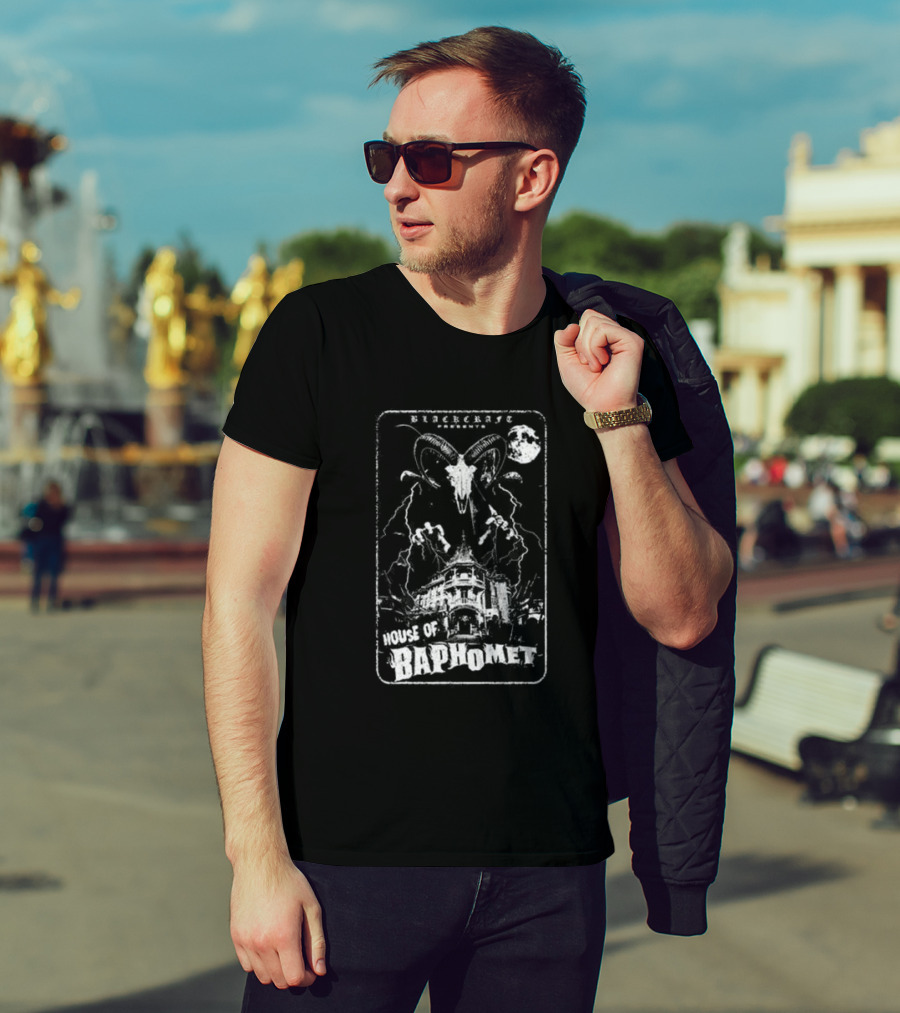 Blackcraft Cult Blackcraft Presents House Of Baphomet Goat Head Lightning Full Moon Dark T-Shirt