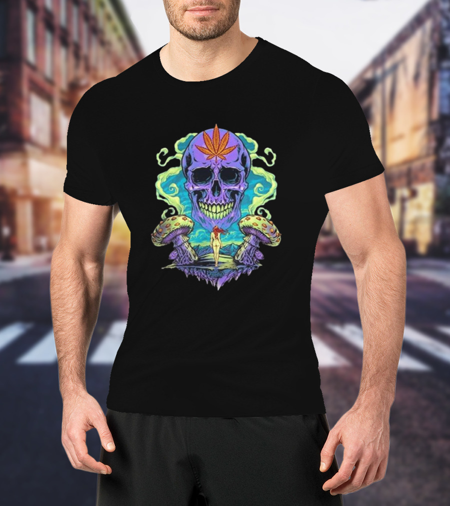Ethereal Euphoria Psychedelic Skull And Mushrooms T-Shirt