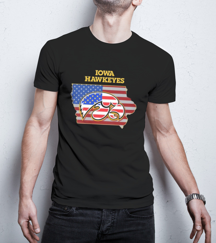 Iowa Hawkeyes American Flag Map T-Shirt