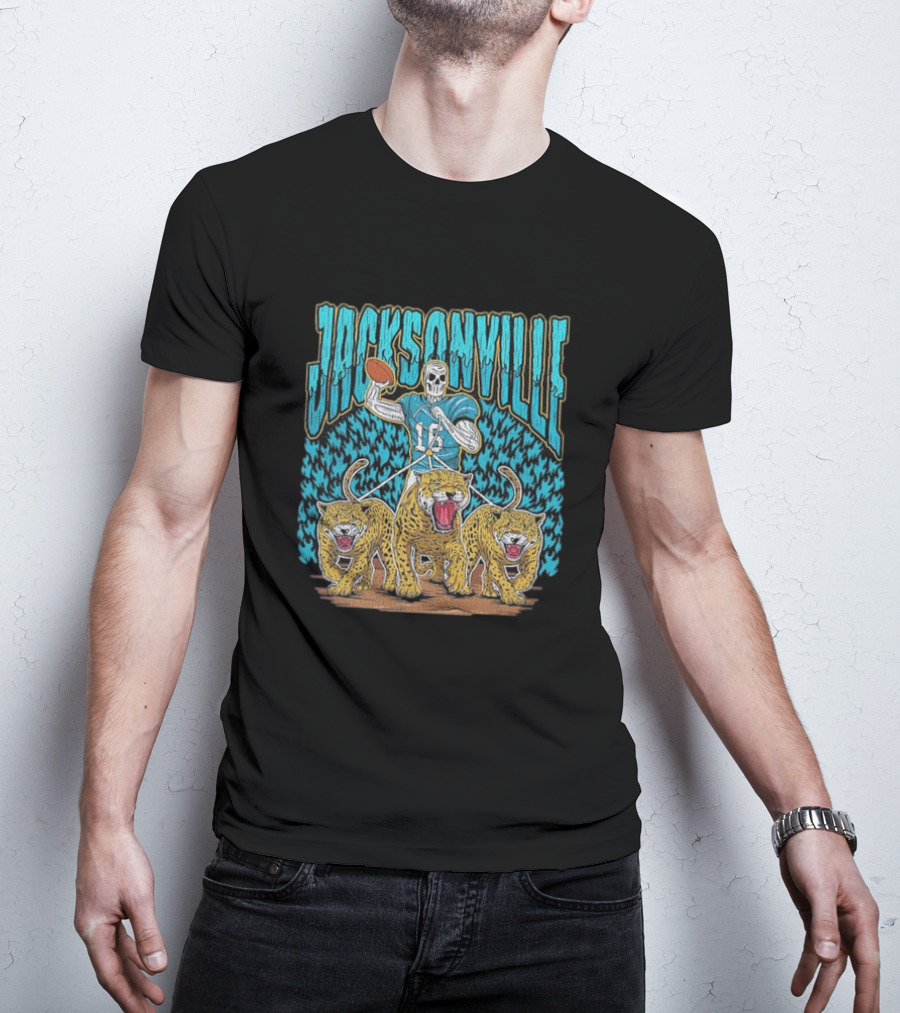 Jacksonville Jaguars Skeleton With Football And Three Jaguars Vintage T-Shirt