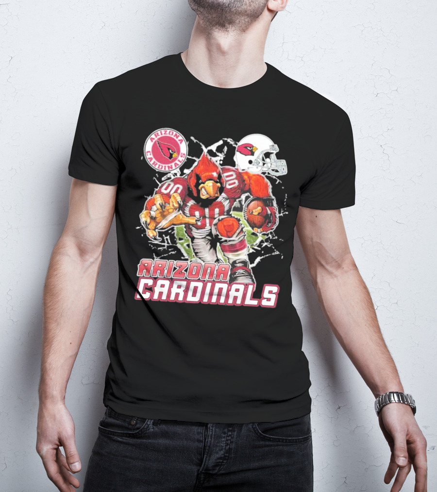 Arizona Cardinals Mascot Breaking Through Wall Vintage Football Helmet T-Shirt