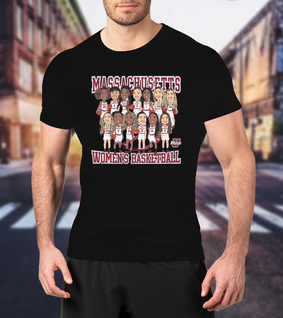 Massachusetts UMass Women's Basketball Team Caricature T-Shirt