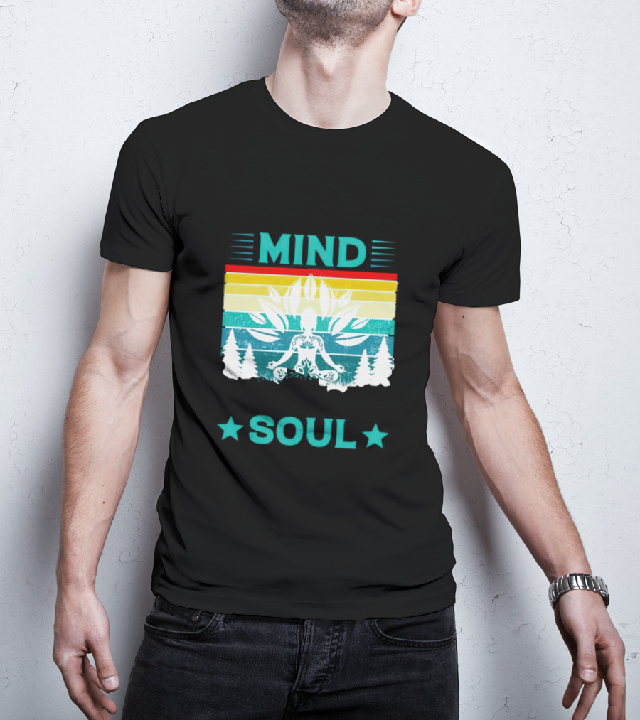 LOSE YOUR MIND FIND YOUR SOUL Yoga Meditation Retro Vintage Rainbow Pine Trees T-Shirt