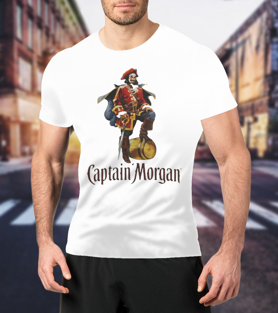 Captain Morgan Rum Pirate Standing On Barrel T-Shirt