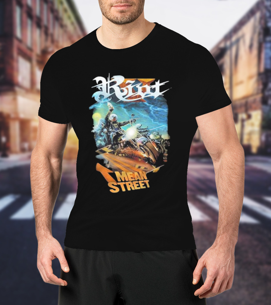 Riot V Mean Streets Album Cover With Biker And Lightning T-Shirt