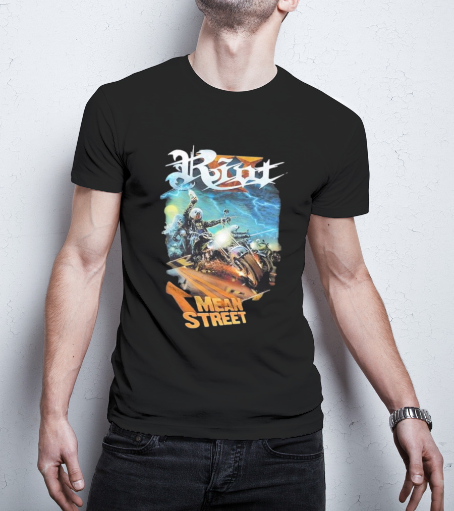 Riot V Mean Streets Album Cover With Biker And Lightning T-Shirt