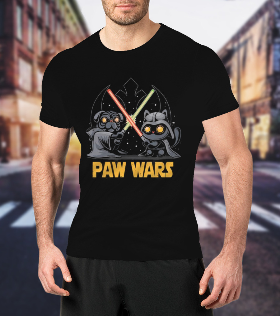 Star Wars Paw Wars Cat And Dog Jedi Battle T-Shirt