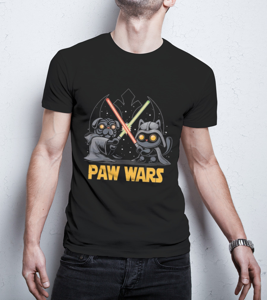 Star Wars Paw Wars Cat And Dog Jedi Battle T-Shirt
