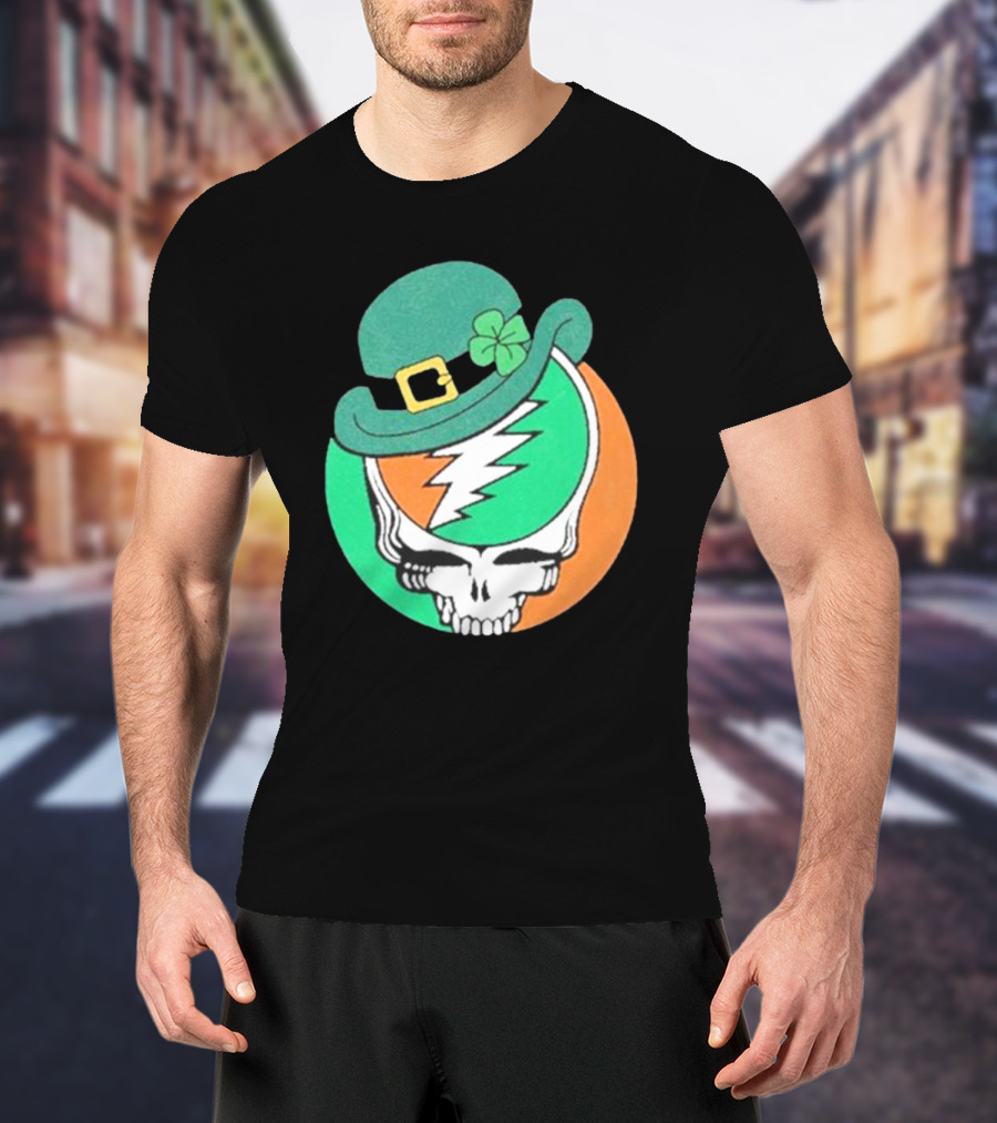 Happy St. Patrick’s Dead And Company Limited Skull In Shamrock Hat With Lightning Bolt T-Shirt