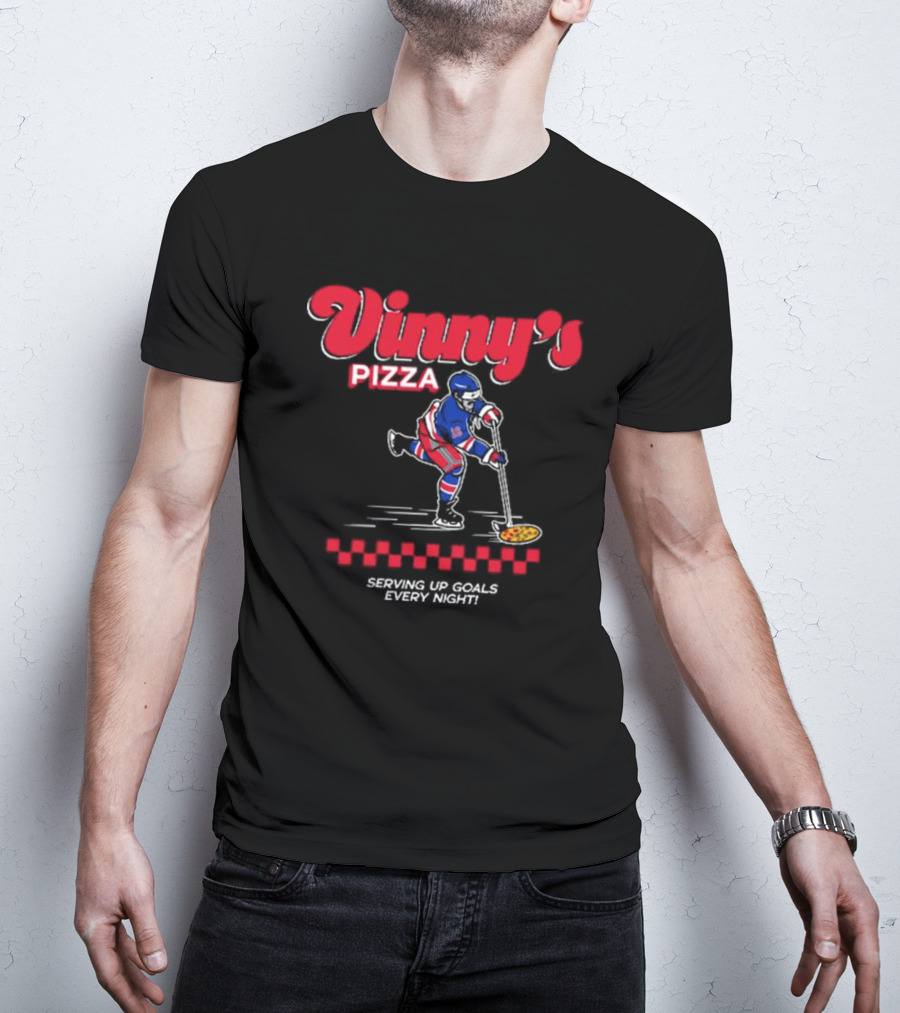 Vinny's Pizza Serving Up Goals Every Night Hockey Player With Pizza Stick T-Shirt