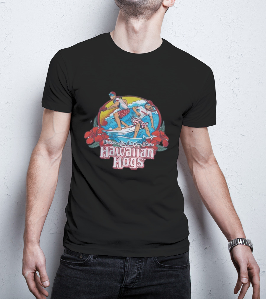 Wehiwa Aloy Nolan Souza Hawaiian Hogs Surfing With Hibiscus Flowers T-Shirt