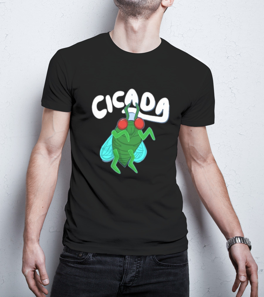 Cicada Cartoon Bug With Green Body And Red Eyes T-Shirt