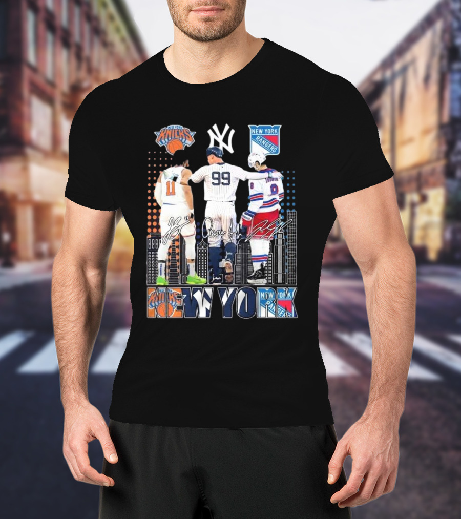New York Knicks Jalen Brunson NY Yankees Aaron Judge NY Rangers Walt Tkaczuk City Signatures T-Shirt