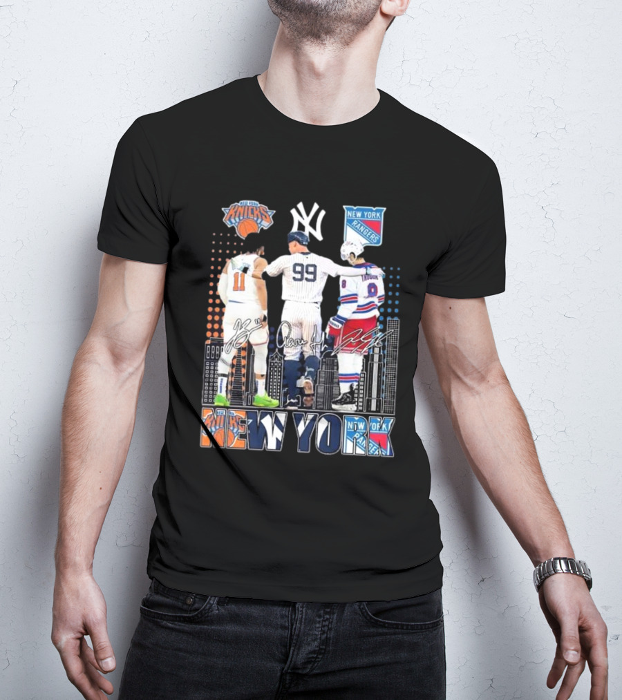New York Knicks Jalen Brunson NY Yankees Aaron Judge NY Rangers Walt Tkaczuk City Signatures T-Shirt