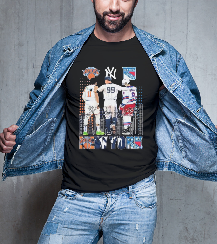 New York Knicks Jalen Brunson NY Yankees Aaron Judge NY Rangers Walt Tkaczuk City Signatures T-Shirt